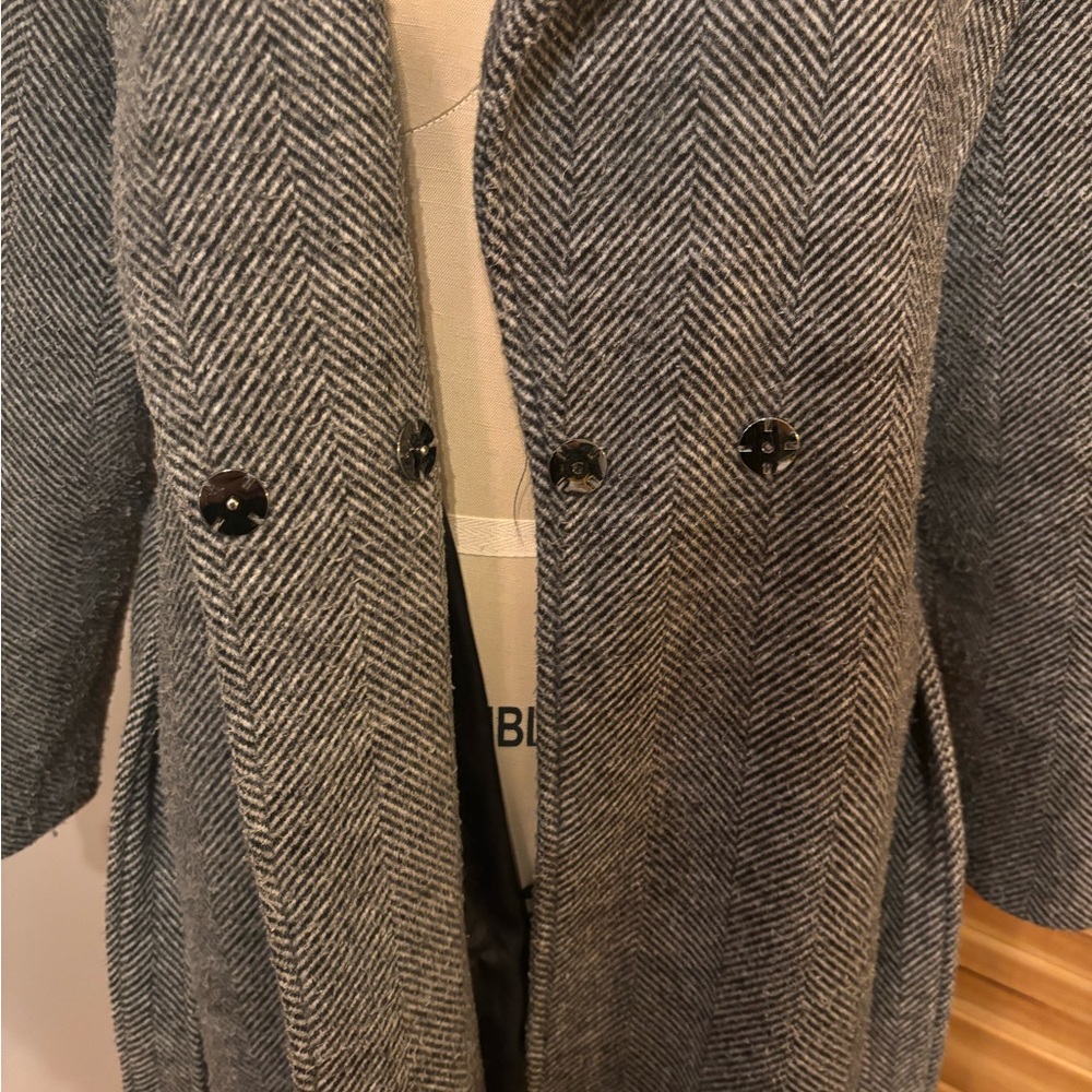 Gray Herringbone Wool-Blend Wrap Coat - image 5